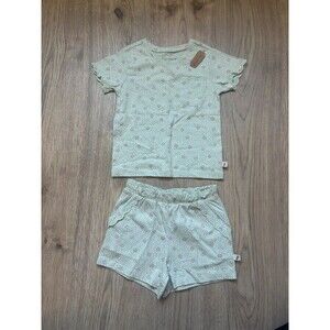 NWT Easy-Peasy Organic Cotton Floral Pajama Set Toddler 4T Mint Green Short Set